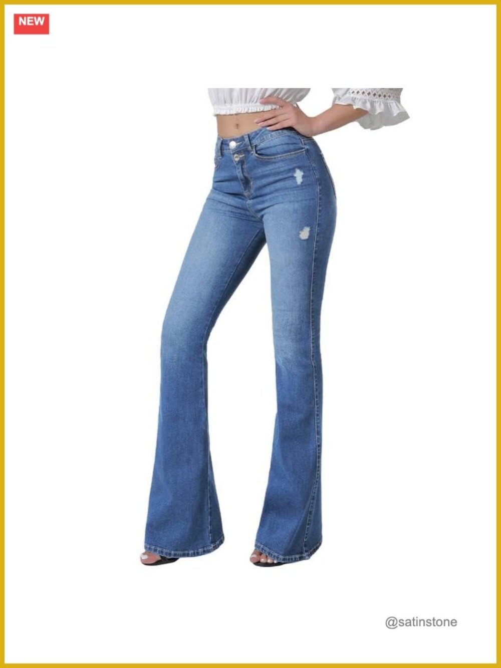 High Rise Flare Bell Bottom Jeans Wide Leg Bootcut Stretchy Denim Pants